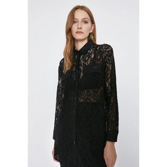 ✨Zara All Over Lace Long Black Sz Small Shirt✨ - Picture 1 of 13